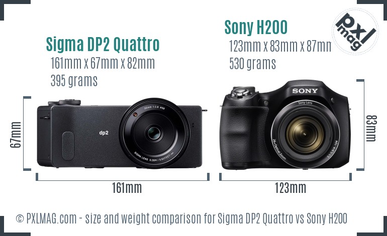 Sigma DP2 Quattro vs Sony H200 size comparison