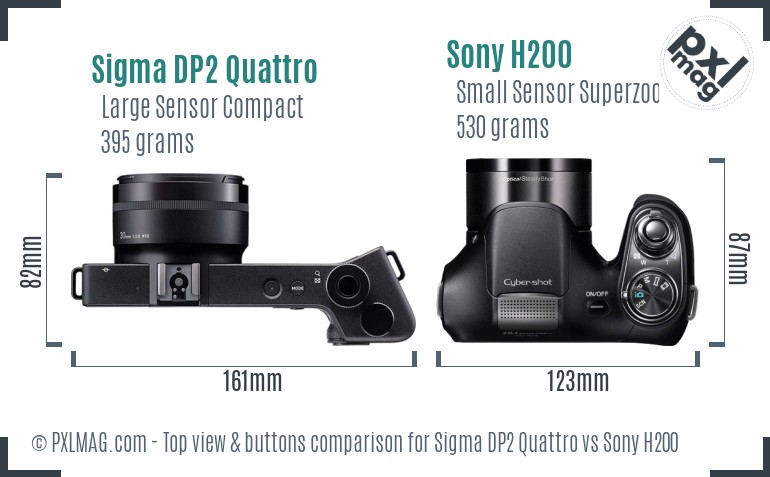 Sigma DP2 Quattro vs Sony H200 top view buttons comparison