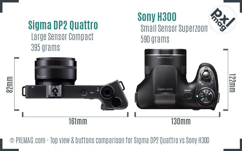 Sigma DP2 Quattro vs Sony H300 top view buttons comparison