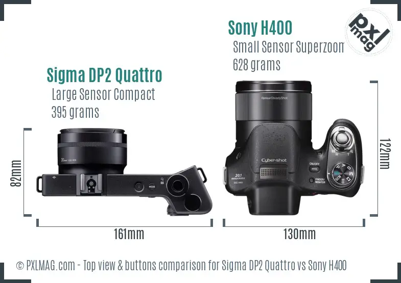 Sigma DP2 Quattro vs Sony H400 top view buttons comparison