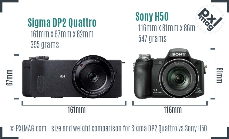 Sigma DP2 Quattro vs Sony H50 size comparison Sigma DP2 Quattro vs Sony H50 size comparison