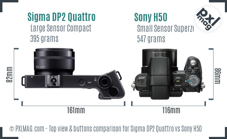 Sigma DP2 Quattro vs Sony H50 top view buttons comparison
