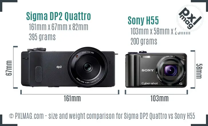 Sigma DP2 Quattro vs Sony H55 size comparison