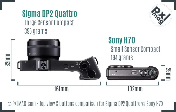 Sigma DP2 Quattro vs Sony H70 top view buttons comparison Sigma DP2 Quattro vs Sony H70 top view buttons comparison