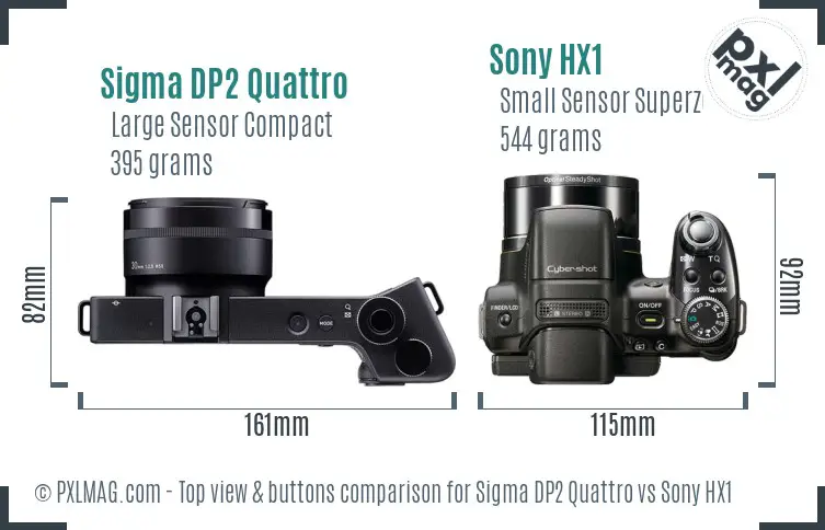 Sigma DP2 Quattro vs Sony HX1 top view buttons comparison