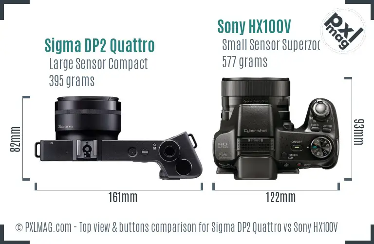 Sigma DP2 Quattro vs Sony HX100V top view buttons comparison Sigma DP2 Quattro vs Sony HX100V top view buttons comparison