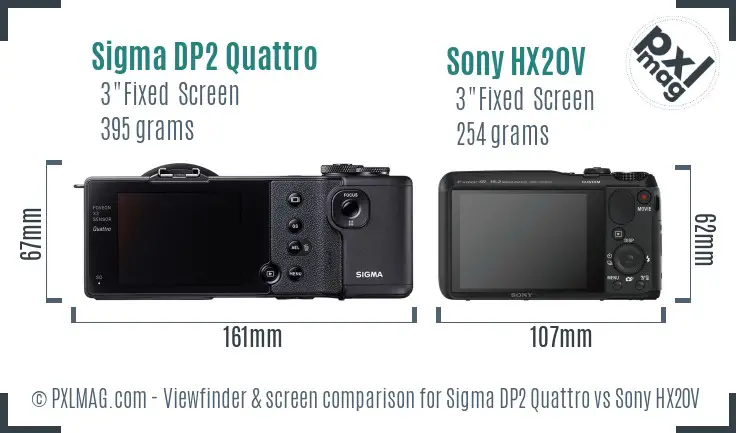 Sigma DP2 Quattro vs Sony HX20V Screen and Viewfinder comparison
