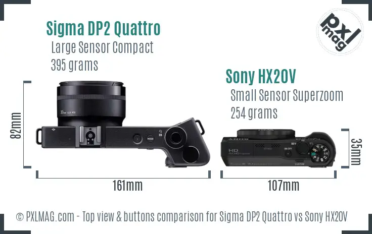 Sigma DP2 Quattro vs Sony HX20V top view buttons comparison