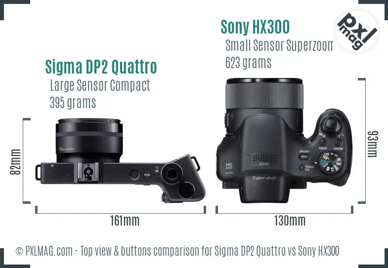 Sigma DP2 Quattro vs Sony HX300 top view buttons comparison