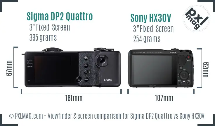 Sigma DP2 Quattro vs Sony HX30V Screen and Viewfinder comparison
