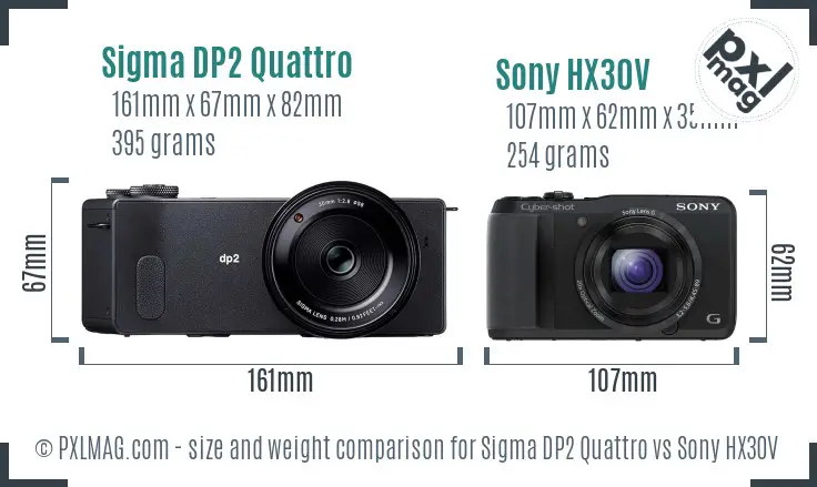 Sigma DP2 Quattro vs Sony HX30V size comparison