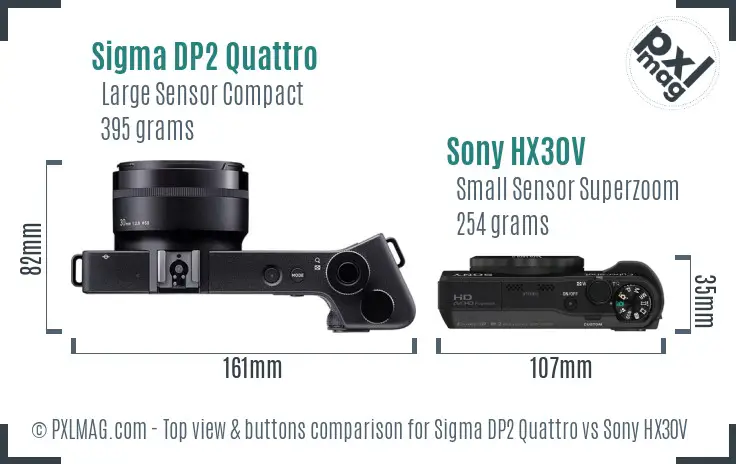 Sigma DP2 Quattro vs Sony HX30V top view buttons comparison