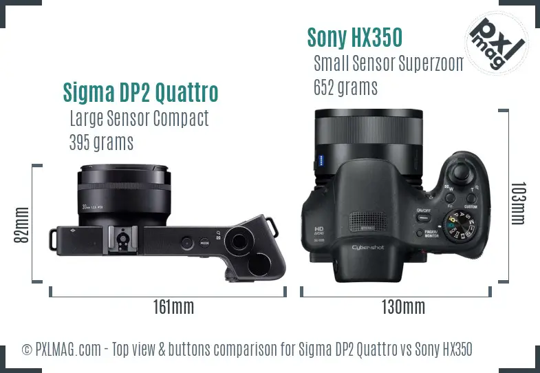 Sigma DP2 Quattro vs Sony HX350 top view buttons comparison