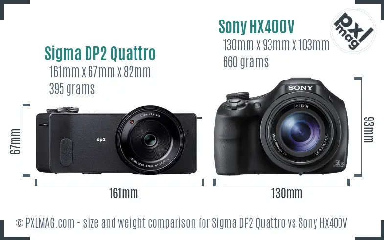 Sigma DP2 Quattro vs Sony HX400V size comparison Sigma DP2 Quattro vs Sony HX400V size comparison