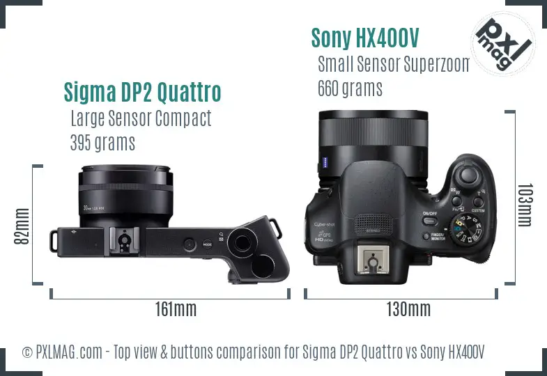 Sigma DP2 Quattro vs Sony HX400V top view buttons comparison Sigma DP2 Quattro vs Sony HX400V top view buttons comparison