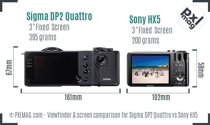 Sigma DP2 Quattro vs Sony HX5 Screen and Viewfinder comparison