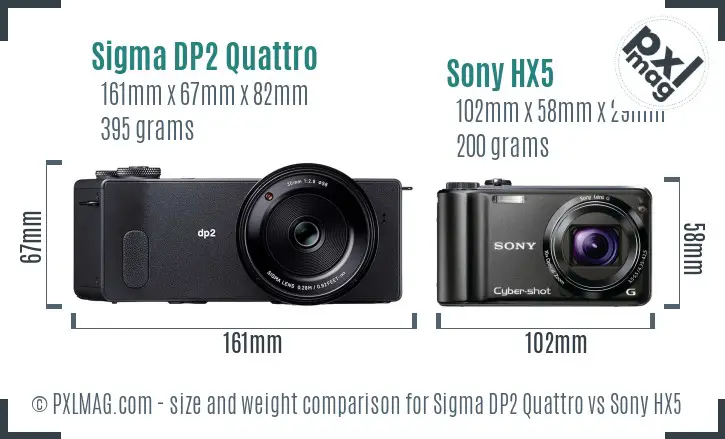 Sigma DP2 Quattro vs Sony HX5 size comparison
