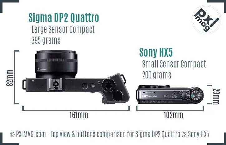 Sigma DP2 Quattro vs Sony HX5 top view buttons comparison