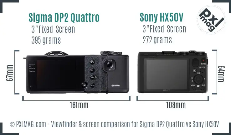 Sigma DP2 Quattro vs Sony HX50V Screen and Viewfinder comparison