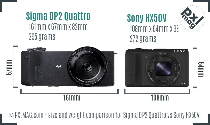 Sigma DP2 Quattro vs Sony HX50V size comparison Sigma DP2 Quattro vs Sony HX50V size comparison