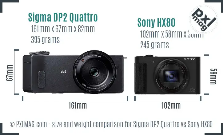 Sigma DP2 Quattro vs Sony HX80 size comparison