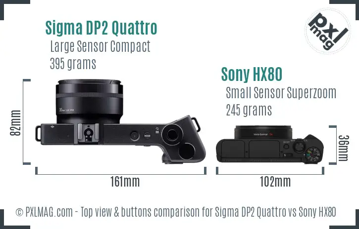 Sigma DP2 Quattro vs Sony HX80 top view buttons comparison