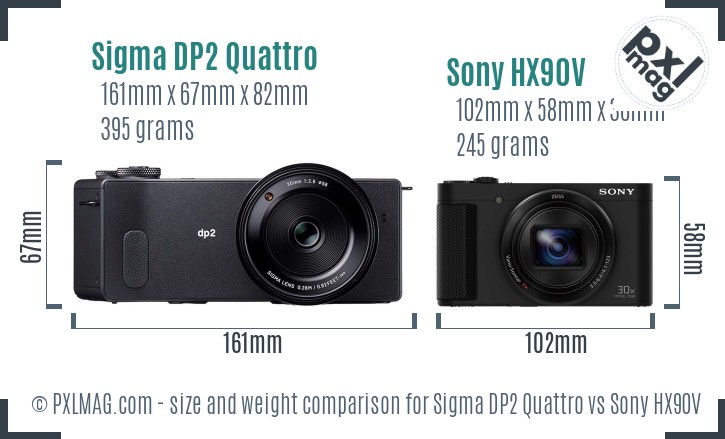 Sigma DP2 Quattro vs Sony HX90V size comparison