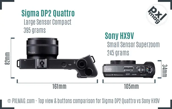 Sigma DP2 Quattro vs Sony HX9V top view buttons comparison