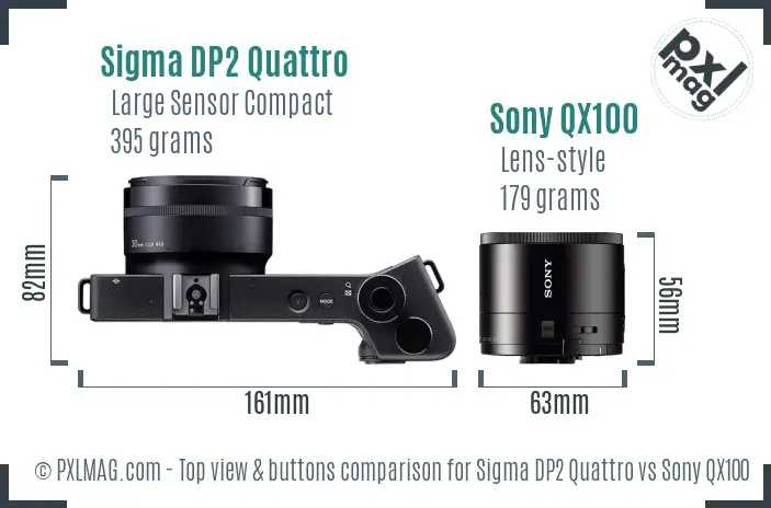 Sigma DP2 Quattro vs Sony QX100 top view buttons comparison