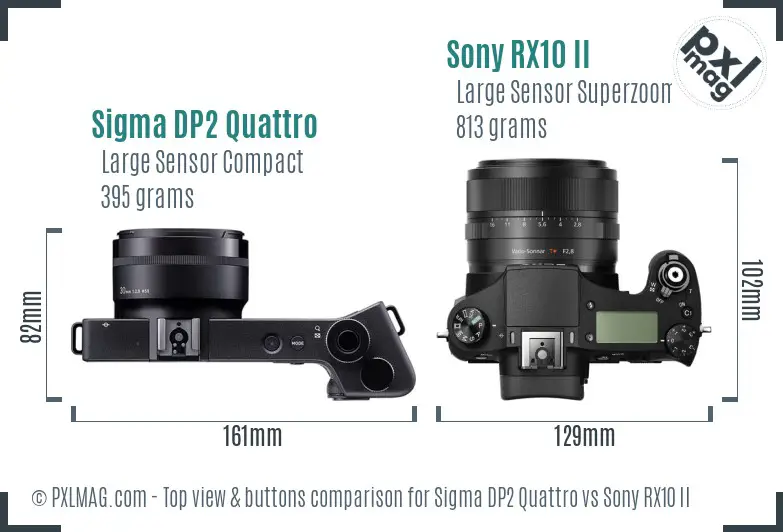 Sigma DP2 Quattro vs Sony RX10 II top view buttons comparison
