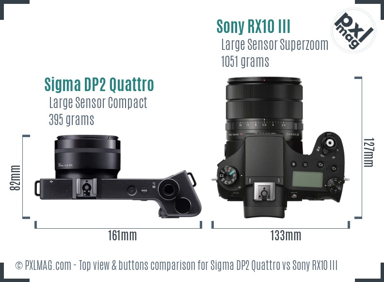 Sigma DP2 Quattro vs Sony RX10 III top view buttons comparison