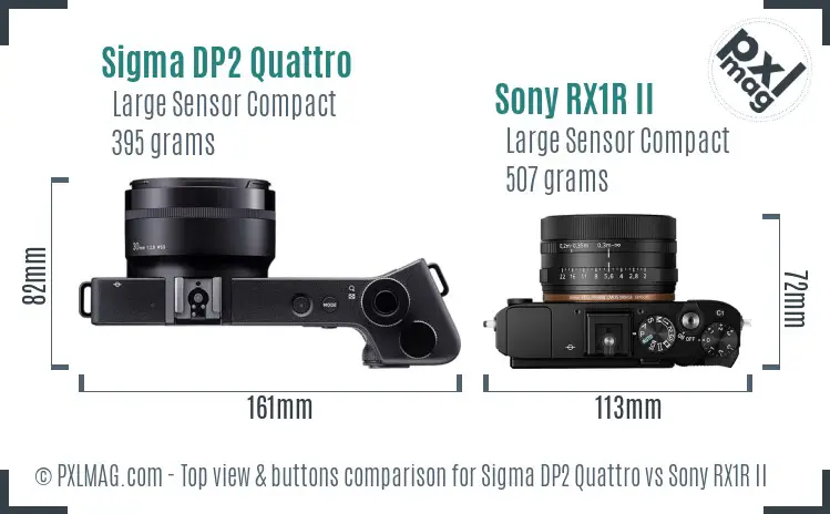 Sigma DP2 Quattro vs Sony RX1R II top view buttons comparison