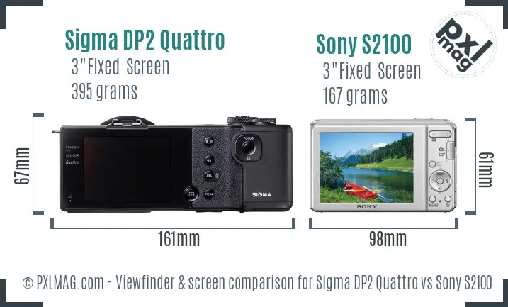 Sigma DP2 Quattro vs Sony S2100 Screen and Viewfinder comparison