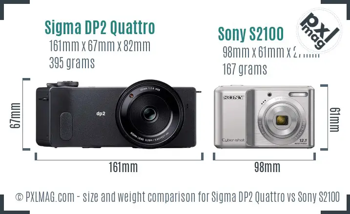 Sigma DP2 Quattro vs Sony S2100 size comparison