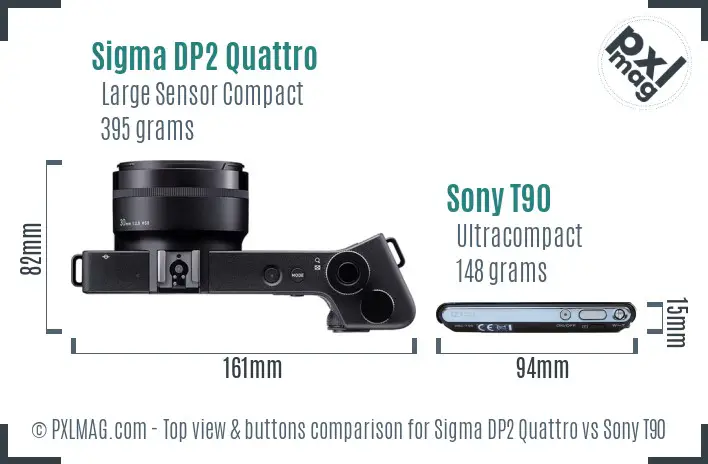 Sigma DP2 Quattro vs Sony T90 top view buttons comparison