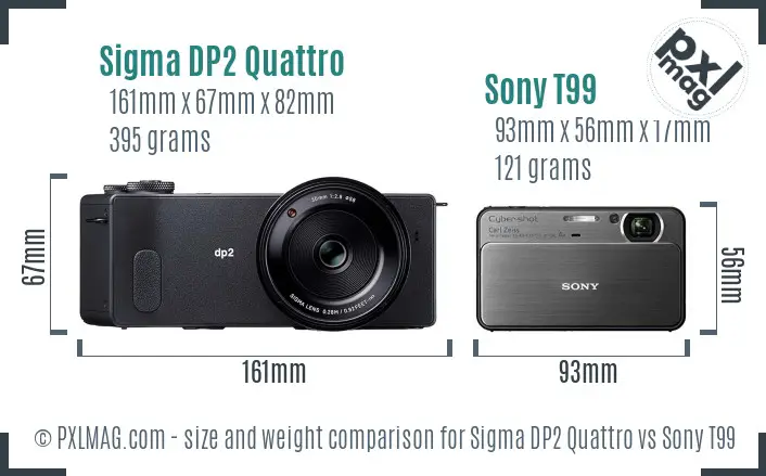 Sigma DP2 Quattro vs Sony T99 size comparison