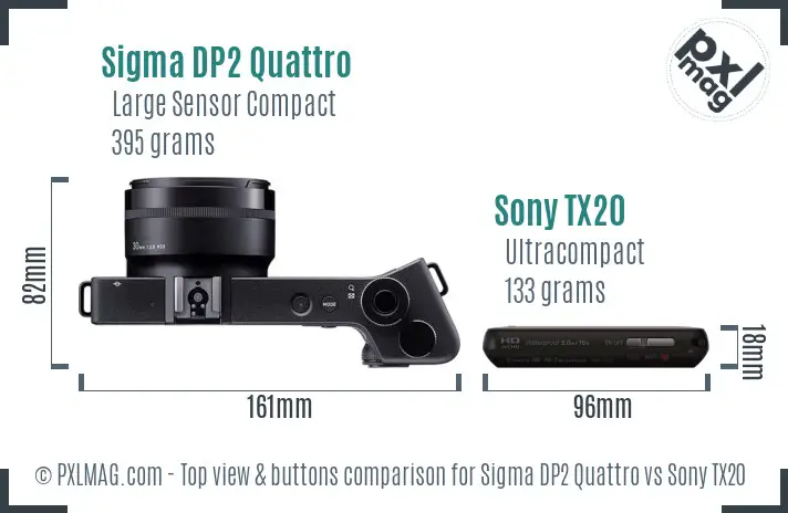 Sigma DP2 Quattro vs Sony TX20 top view buttons comparison