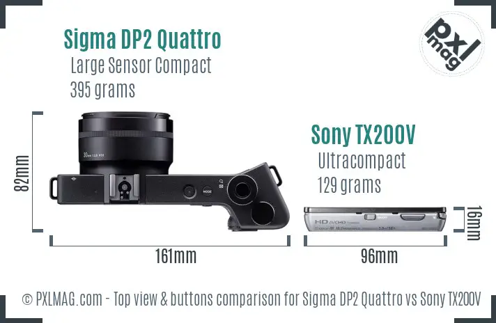 Sigma DP2 Quattro vs Sony TX200V top view buttons comparison