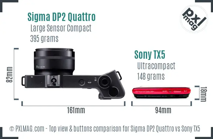 Sigma DP2 Quattro vs Sony TX5 top view buttons comparison