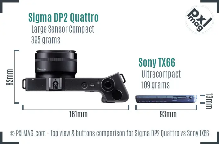Sigma DP2 Quattro vs Sony TX66 top view buttons comparison