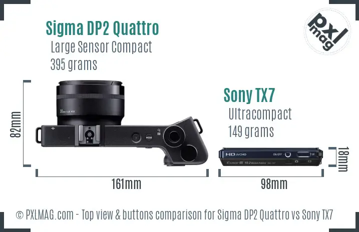 Sigma DP2 Quattro vs Sony TX7 top view buttons comparison
