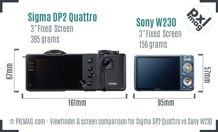 Sigma DP2 Quattro vs Sony W230 Screen and Viewfinder comparison