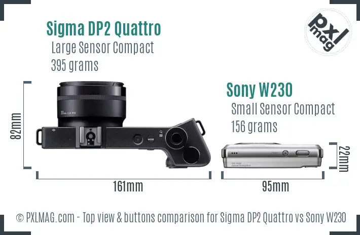 Sigma DP2 Quattro vs Sony W230 top view buttons comparison