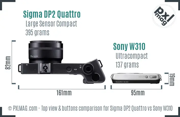 Sigma DP2 Quattro vs Sony W310 top view buttons comparison