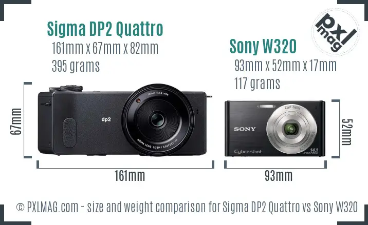 Sigma DP2 Quattro vs Sony W320 size comparison