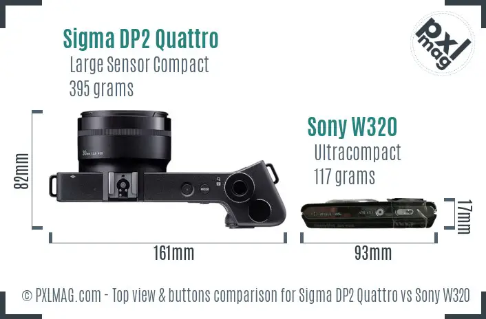 Sigma DP2 Quattro vs Sony W320 top view buttons comparison