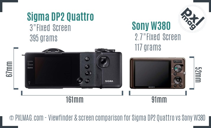 Sigma DP2 Quattro vs Sony W380 Screen and Viewfinder comparison