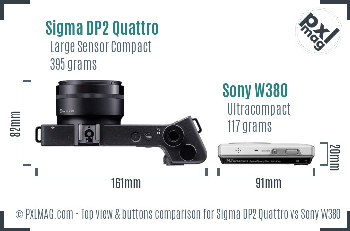 Sigma DP2 Quattro vs Sony W380 top view buttons comparison