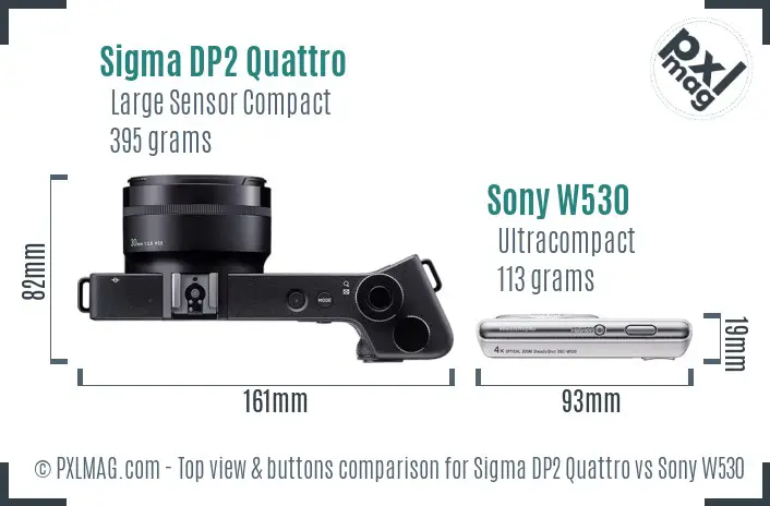 Sigma DP2 Quattro vs Sony W530 top view buttons comparison