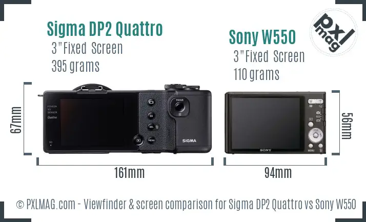 Sigma DP2 Quattro vs Sony W550 Screen and Viewfinder comparison